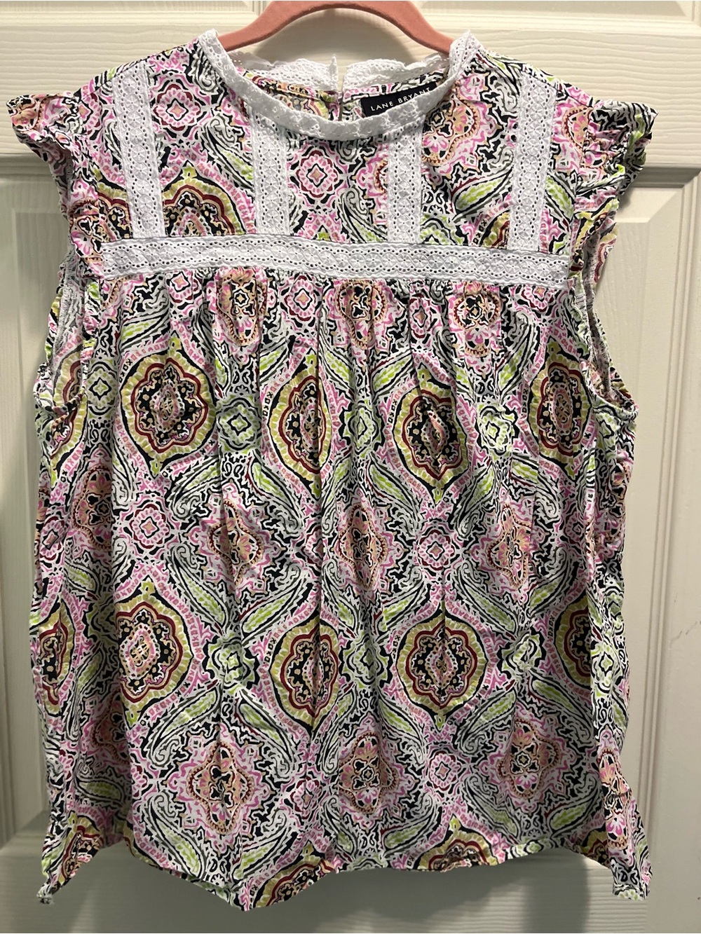 Lane Bryant Multicolor Paisley Lace-Trim Sleeveless Top